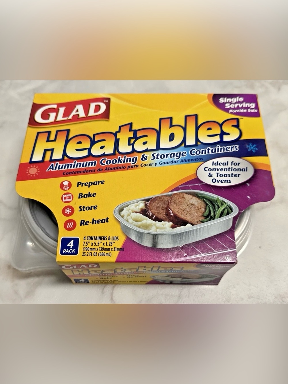 RARE Glad Heatables Aluminum Cooking & Storage Containers with Lids 4 Pack NEW